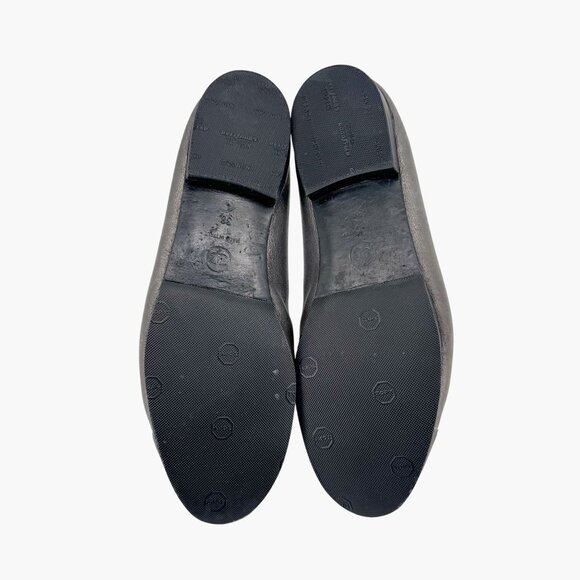 Chanel CC Cap Toe Ballet Flats Grey Silver Leather Size 38 US 7–7.5 Women - Picture 12 of 15